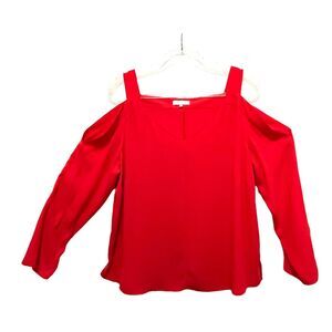 1.State Popover Top Women Coral Cold Shoulder V-Neck Semi-Sheer Flowy Wide Strap